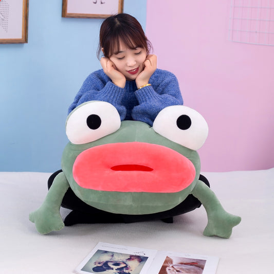 Funny Frog Hug Pillow Plush Toy | Cute Big Mouth Stuffed Animal Cushion | Novelty Meme Gift for Teens & Adults