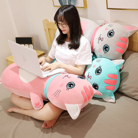 Cute Cat Plush Cushion Pillow | Soft Stuffed Animal Cartoon Doll | Cosy Velvet Home Décor Gift for Kids & Cat Lovers