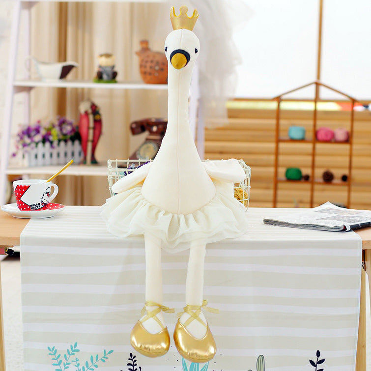 Crown Swan Plush Toy | Soft Stuffed Animal White Swan Doll Cushion | Cute Cartoon Gift for Kids in Pink & White