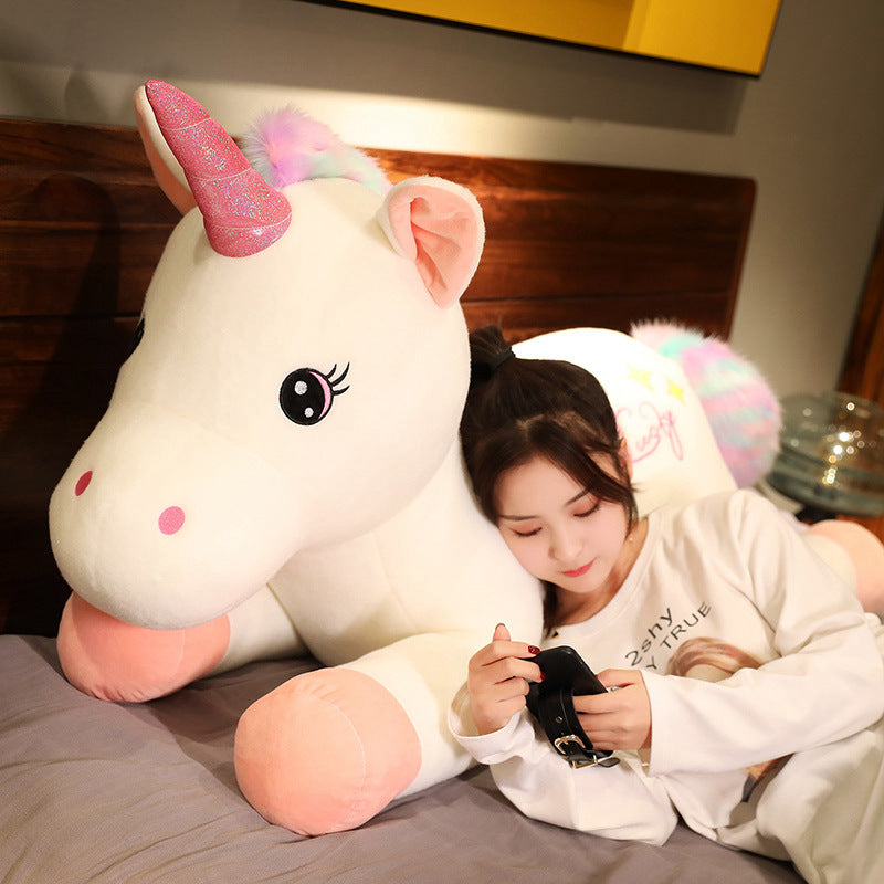 Realistic Unicorn Plush Toy Pillow | Soft Stuffed Animal Throw Cushion | Unisex Kids Gift Ages 7 to 14 in Multiple Sizes