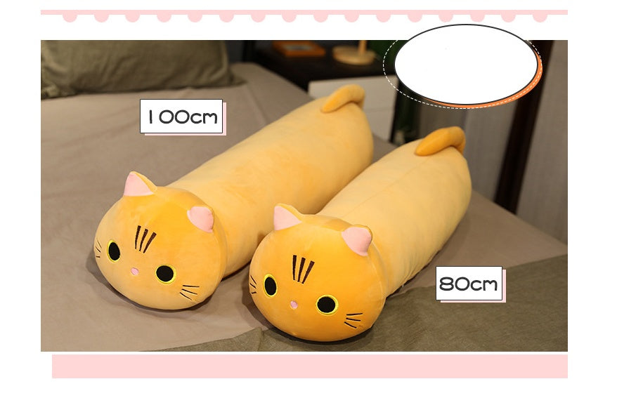 Large Cartoon Cat Plush Pillow | Oversized Stuffed Animal Body Cushion | Soft Long Cat Doll Gift for Kids & Home Décor