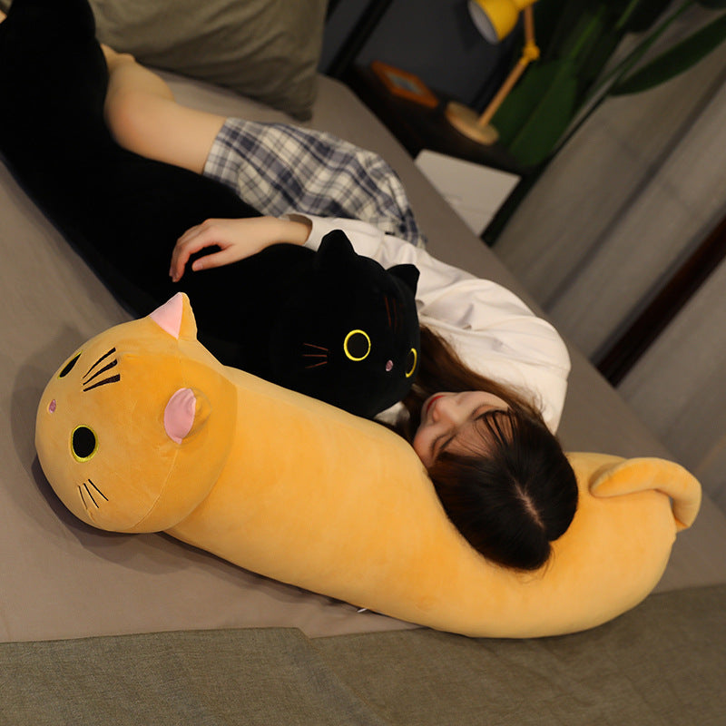 Large Cartoon Cat Plush Pillow | Oversized Stuffed Animal Body Cushion | Soft Long Cat Doll Gift for Kids & Home Décor
