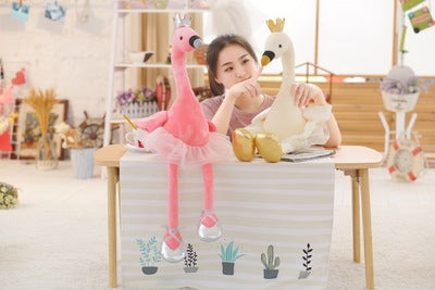 Crown Swan Plush Toy | Soft Stuffed Animal White Swan Doll Cushion | Cute Cartoon Gift for Kids in Pink & White