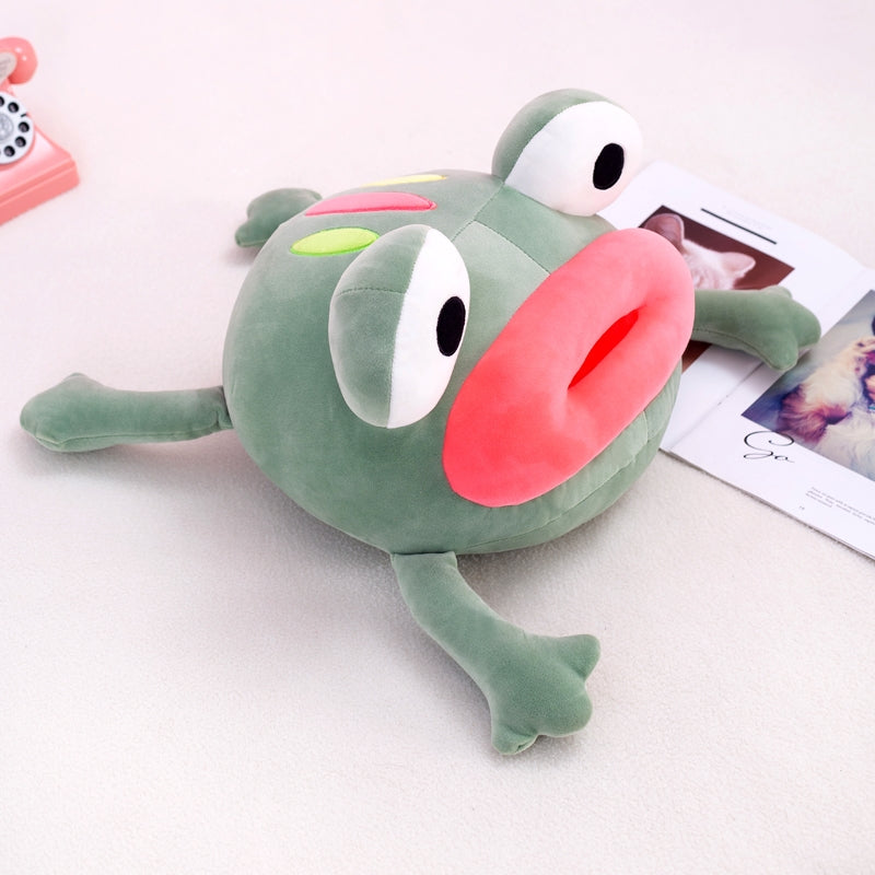 Funny Frog Hug Pillow Plush Toy | Cute Big Mouth Stuffed Animal Cushion | Novelty Meme Gift for Teens & Adults