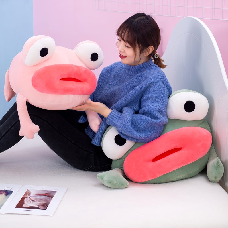 Funny Frog Hug Pillow Plush Toy | Cute Big Mouth Stuffed Animal Cushion | Novelty Meme Gift for Teens & Adults