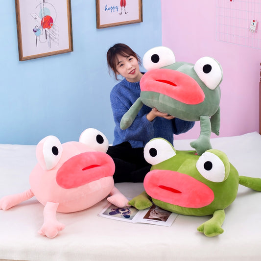 Funny Frog Hug Pillow Plush Toy | Cute Big Mouth Stuffed Animal Cushion | Novelty Meme Gift for Teens & Adults