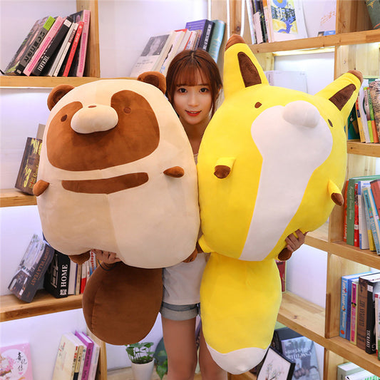 Raccoon & Fox Plush Toy Pillow | Soft Stuffed Animal Cushion | Cute Anime Cartoon Plushie Gift for Baby, Kids & Home Décor