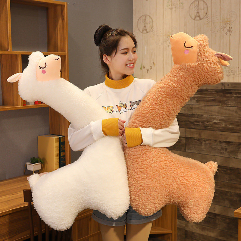 Alpaca Plush Toy Pillow | Soft Stuffed Animal Cartoon Doll | Cute Kids Gift Ages 4 to 6 in Brown & White