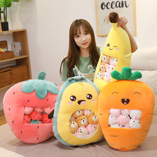 Fruit Snack Plush Toy Pillow | Soft Stuffed Avocado Banana Strawberry Carrot Cushion | Cute Kawaii Food Gift in Multiple Styles