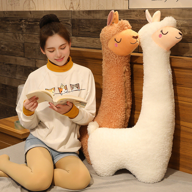 Alpaca Plush Toy Pillow | Soft Stuffed Animal Cartoon Doll | Cute Kids Gift Ages 4 to 6 in Brown & White