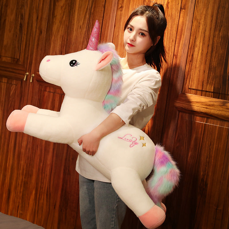 Realistic Unicorn Plush Toy Pillow | Soft Stuffed Animal Throw Cushion | Unisex Kids Gift Ages 7 to 14 in Multiple Sizes