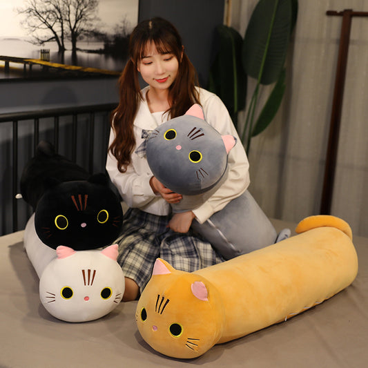 Large Cartoon Cat Plush Pillow | Oversized Stuffed Animal Body Cushion | Soft Long Cat Doll Gift for Kids & Home Décor