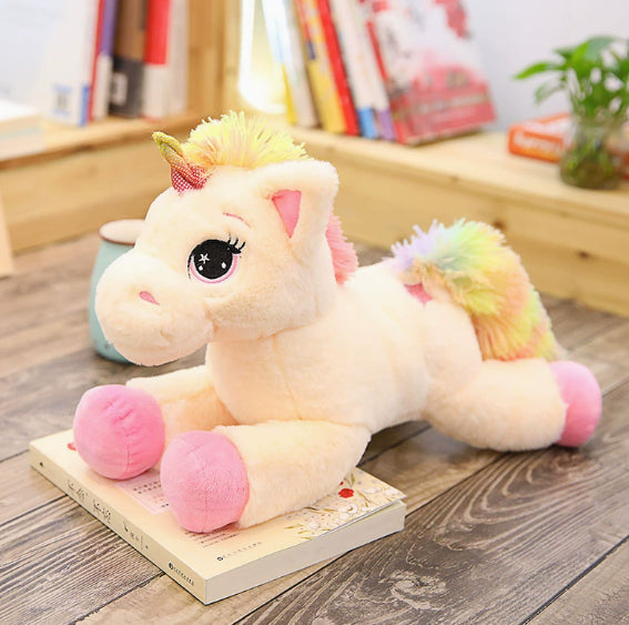 Realistic Unicorn Plush Toy Pillow | Soft Stuffed Animal Throw Cushion | Unisex Kids Gift Ages 7 to 14 in Multiple Sizes