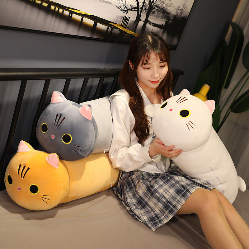 Large Cartoon Cat Plush Pillow | Oversized Stuffed Animal Body Cushion | Soft Long Cat Doll Gift for Kids & Home Décor