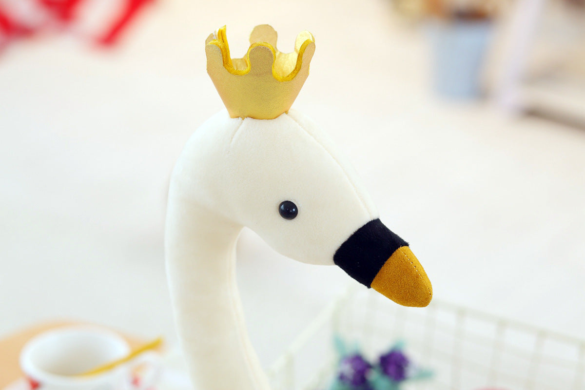 Crown Swan Plush Toy | Soft Stuffed Animal White Swan Doll Cushion | Cute Cartoon Gift for Kids in Pink & White
