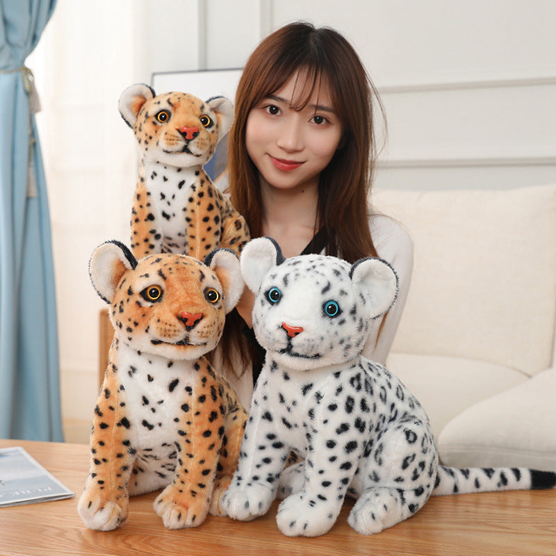 Snow Leopard Plush Toy Doll | Soft Stuffed Animal Squat Leopard Figure | Cute Realistic Gift for Teens & Young Adults