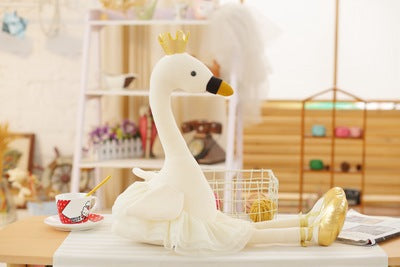 Crown Swan Plush Toy | Soft Stuffed Animal White Swan Doll Cushion | Cute Cartoon Gift for Kids in Pink & White