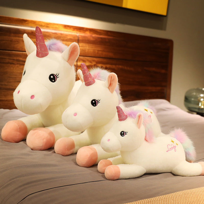 Realistic Unicorn Plush Toy Pillow | Soft Stuffed Animal Throw Cushion | Unisex Kids Gift Ages 7 to 14 in Multiple Sizes