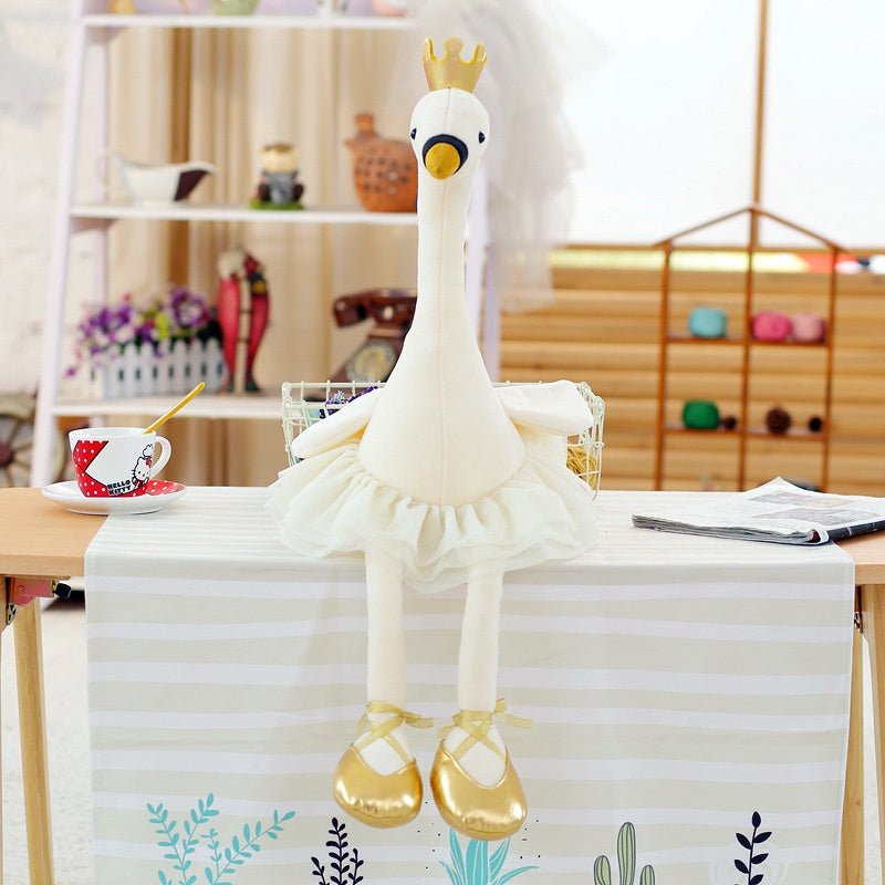 Crown Swan Plush Toy | Soft Stuffed Animal White Swan Doll Cushion | Cute Cartoon Gift for Kids in Pink & White